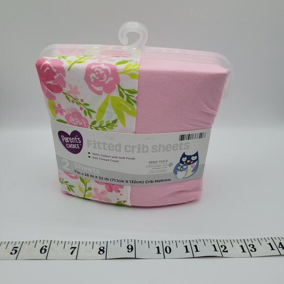 NEW Parents Choice 2pk Fitted Crib Sheets Pink Floral Patterns - Picture 2 of 4